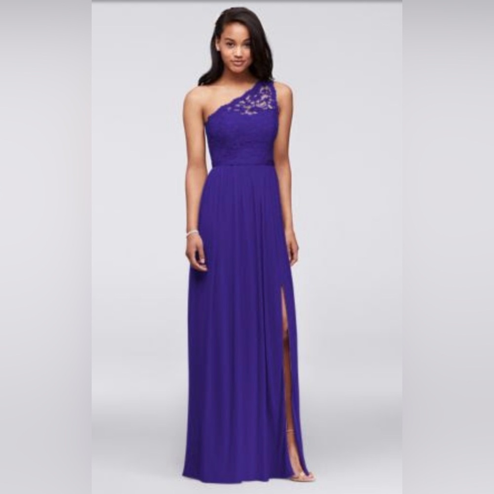 Long One shoulder lace bridesmaid dress